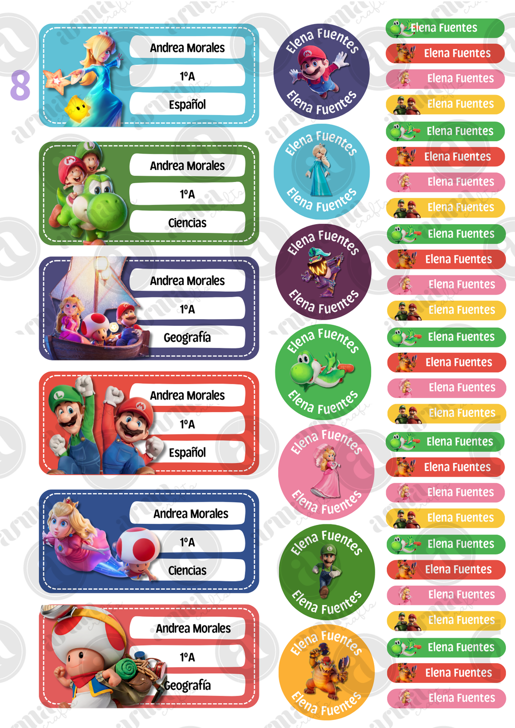 Etiquetas escolares personalizadas