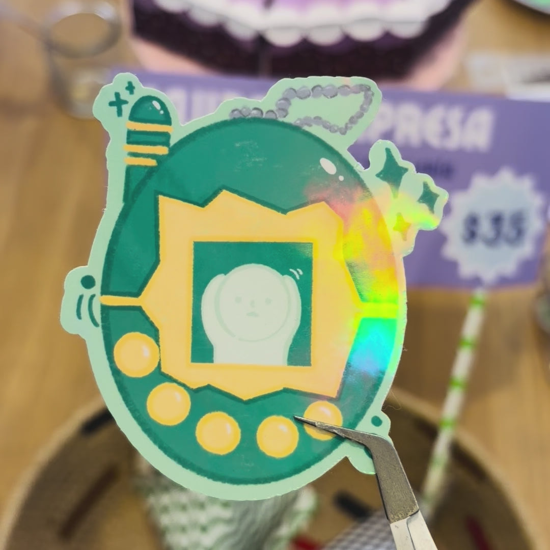 Sticker Vinil Holográfico "Smiski Tamagotchi"