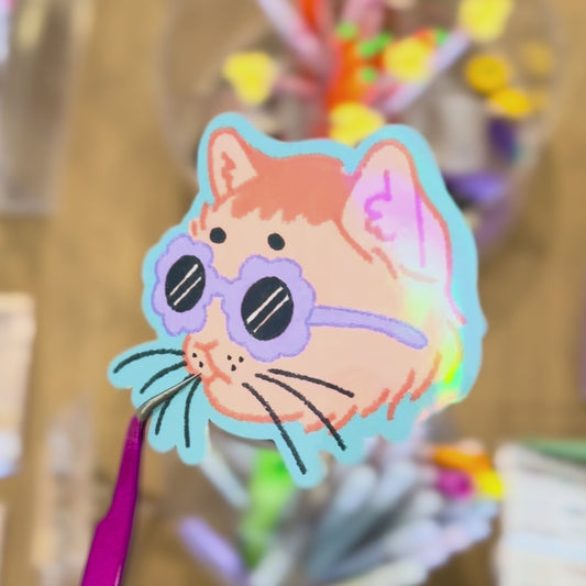 Sticker Vinil Holográfico "Gato Cool"